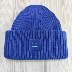 Acne Studios Face Series Blue Ribbed Knit Beanie